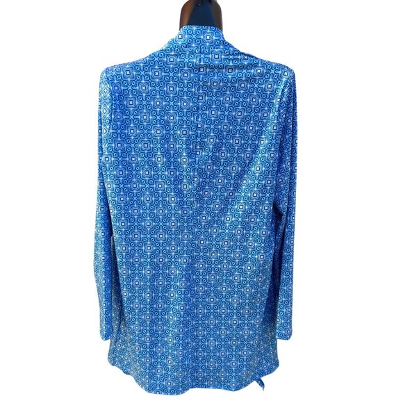 Land's End Long Sleeve Open Front Shrug Cardigan Poncho Blue/White Size M - Picture 4 of 7